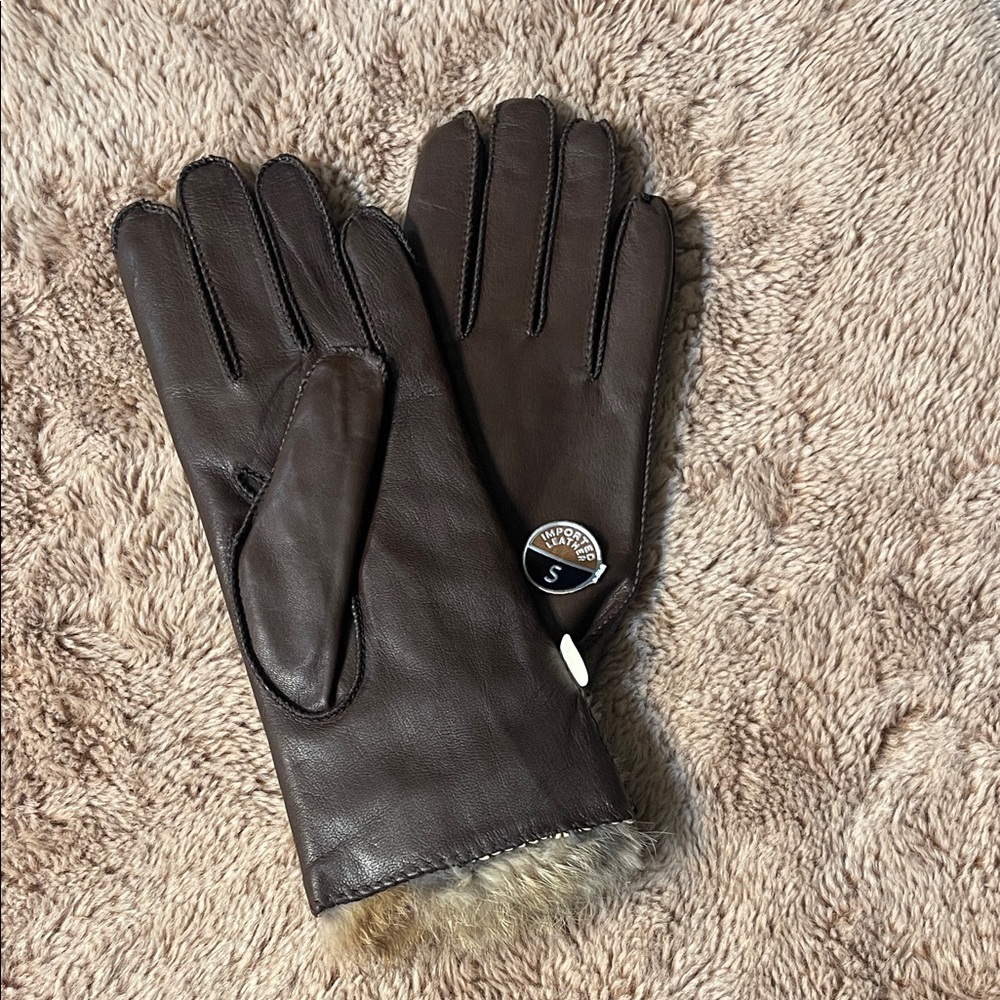 Brown Leather Gloves with Fur Lining